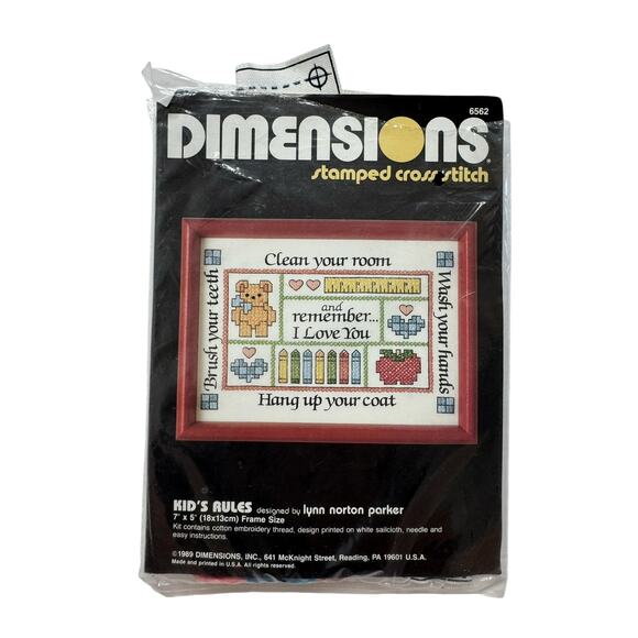 Vintage DIMENSIONS Kids Rules Stamped Cross Stitch Kit #6562 Opened *READ* 1989 - Picture 1 of 4